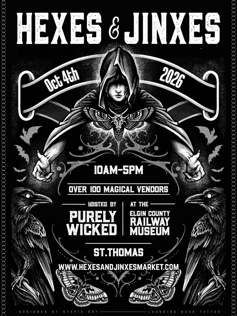 black and white hexes and jinxes market flyer